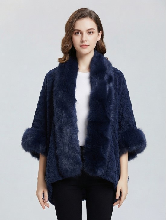 Premium Faux Fur Cape with Rose Imprints & Sleeves